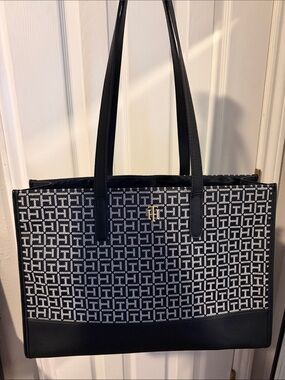 Tommy Hilfiger Black and White Monogram Tote